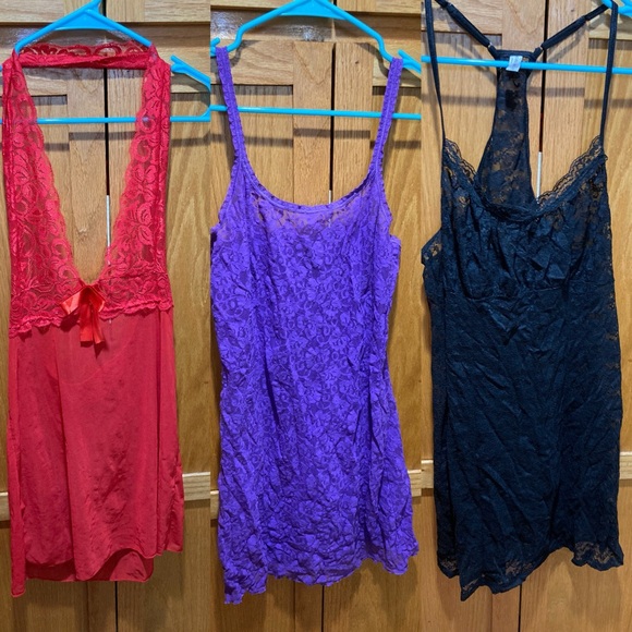 Lot of 3 lace nighties teddies purple red black juniors 9 womens 8 - Picture 1 of 9